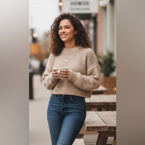 Wilfred cream knitted long-sleeved cropped sweater, round neck, great shape, XXS